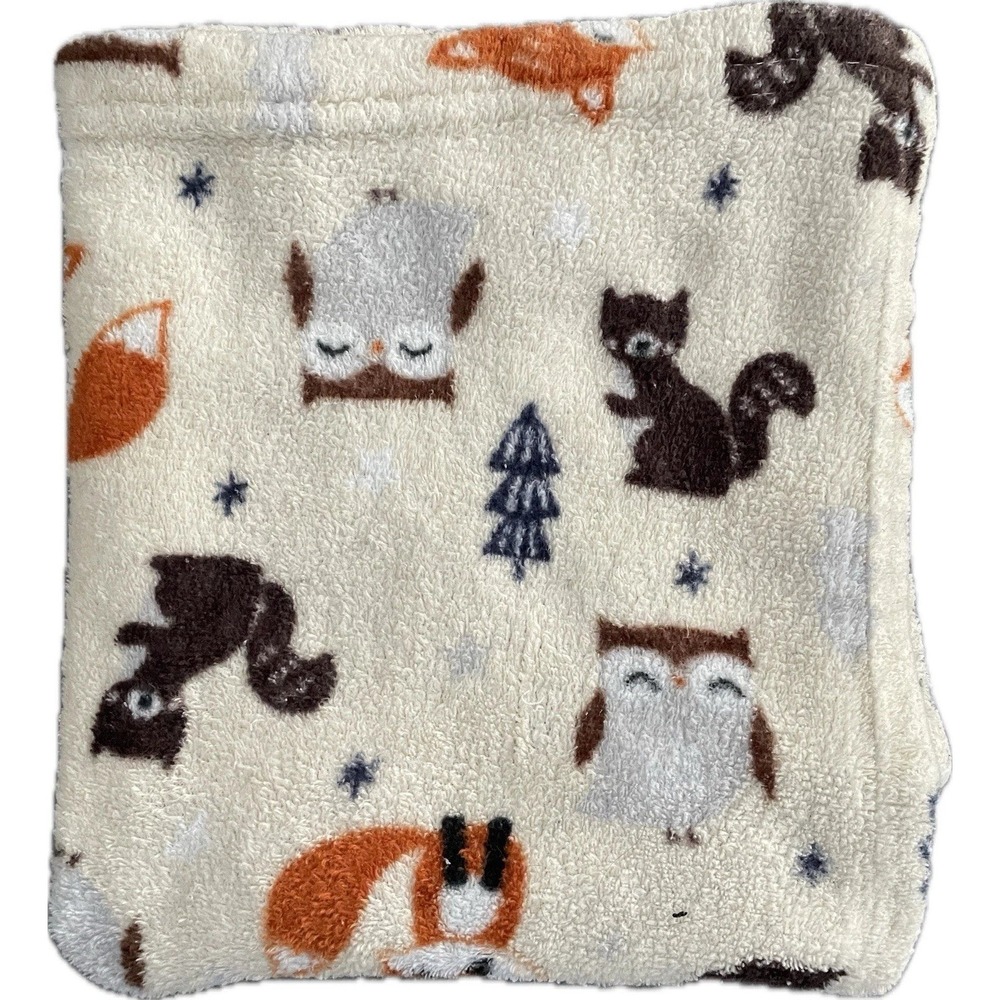 Parents Choice Beige Woodland Animals Fox Squirrel Owl Plush Baby Blanket 30x36"